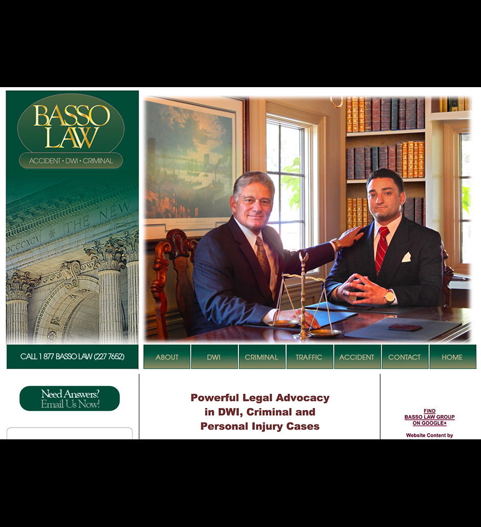 Basso Law Website promoting Accident, DWI and Traffic Advocacy
